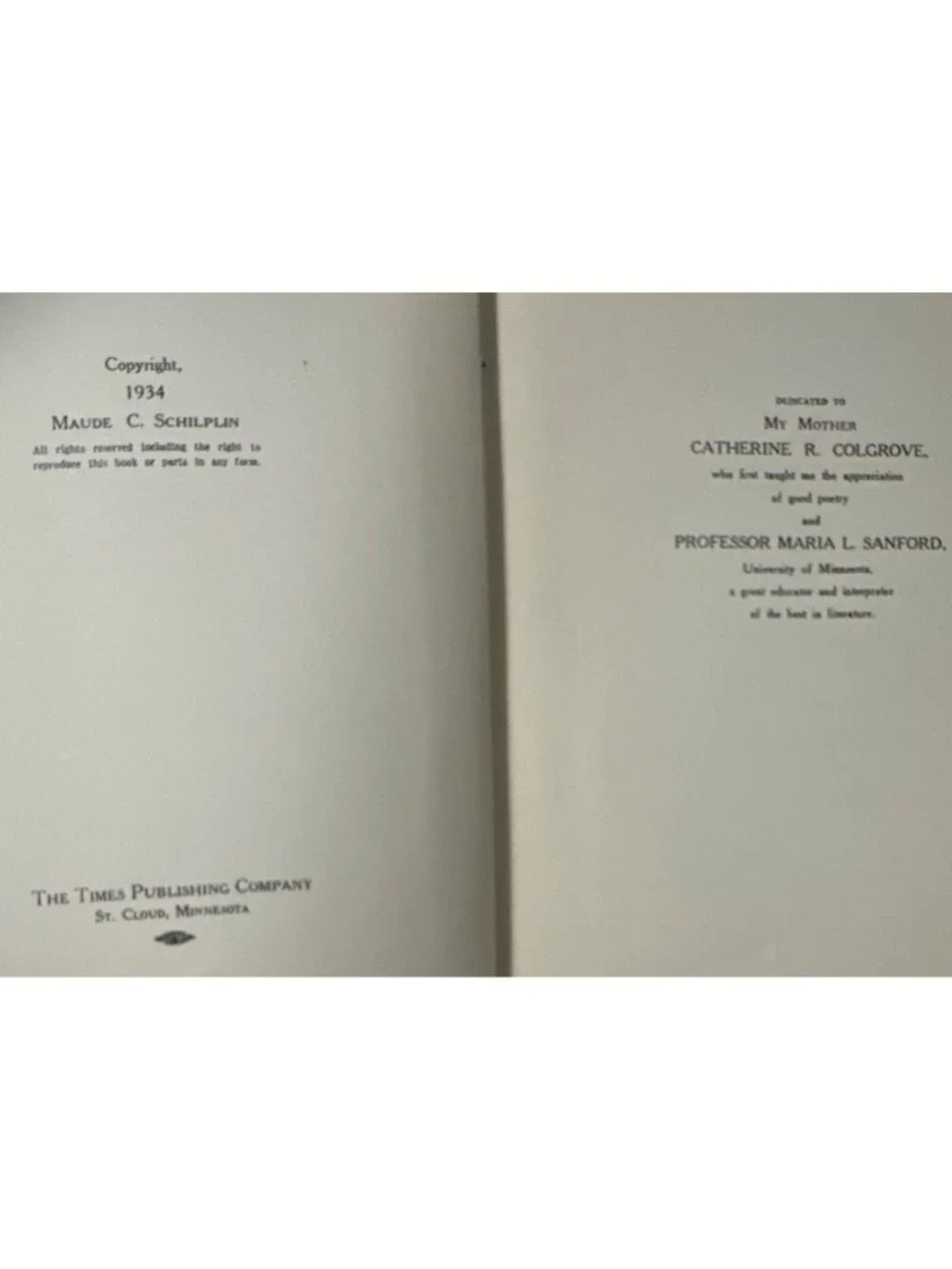 MINNESOTA VERSE AN ANTHOLOGY 1st Ed. Edited Maude C. Schilplin 1934 Poetry Poems - Picture 3 of 12